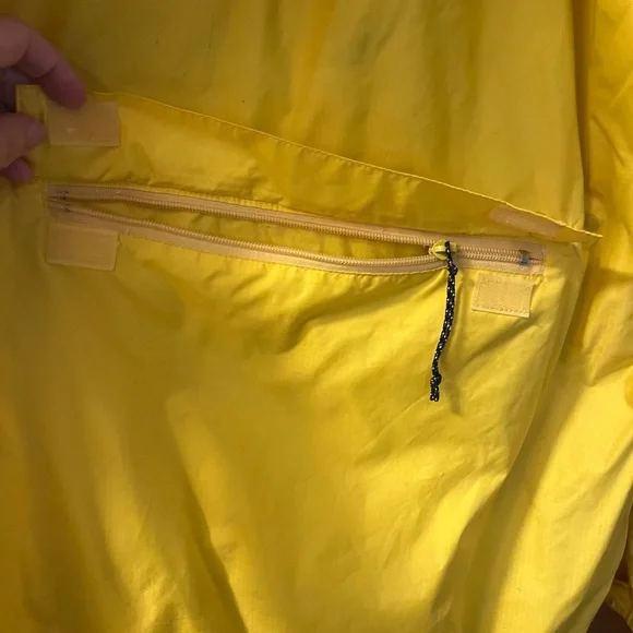 REI bright yellow raincoat (no hood, long in back for rear-end coverage) pockets - Picture 7 of 13